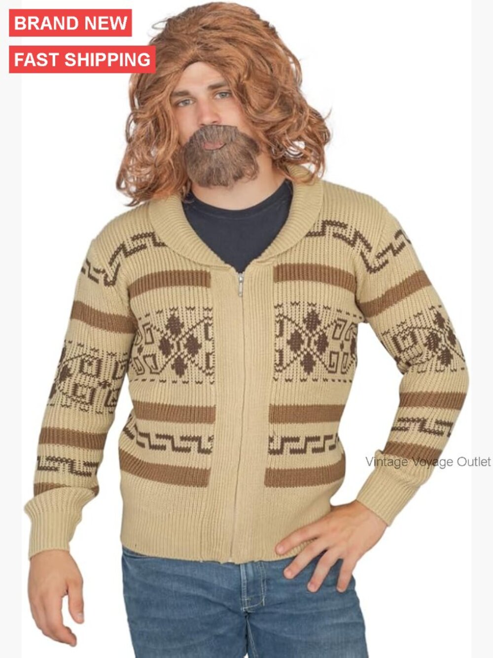 Zip Up Cardigan Sweater for Halloween Cosplay The Dude Costume